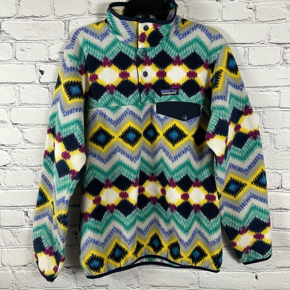 Patagonia Synchilla T-Snap Pullover Timber Twist Aztec Print Lightweight Navy S